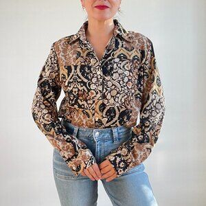 Retro Earth Tone Paisley Shirt - Size L